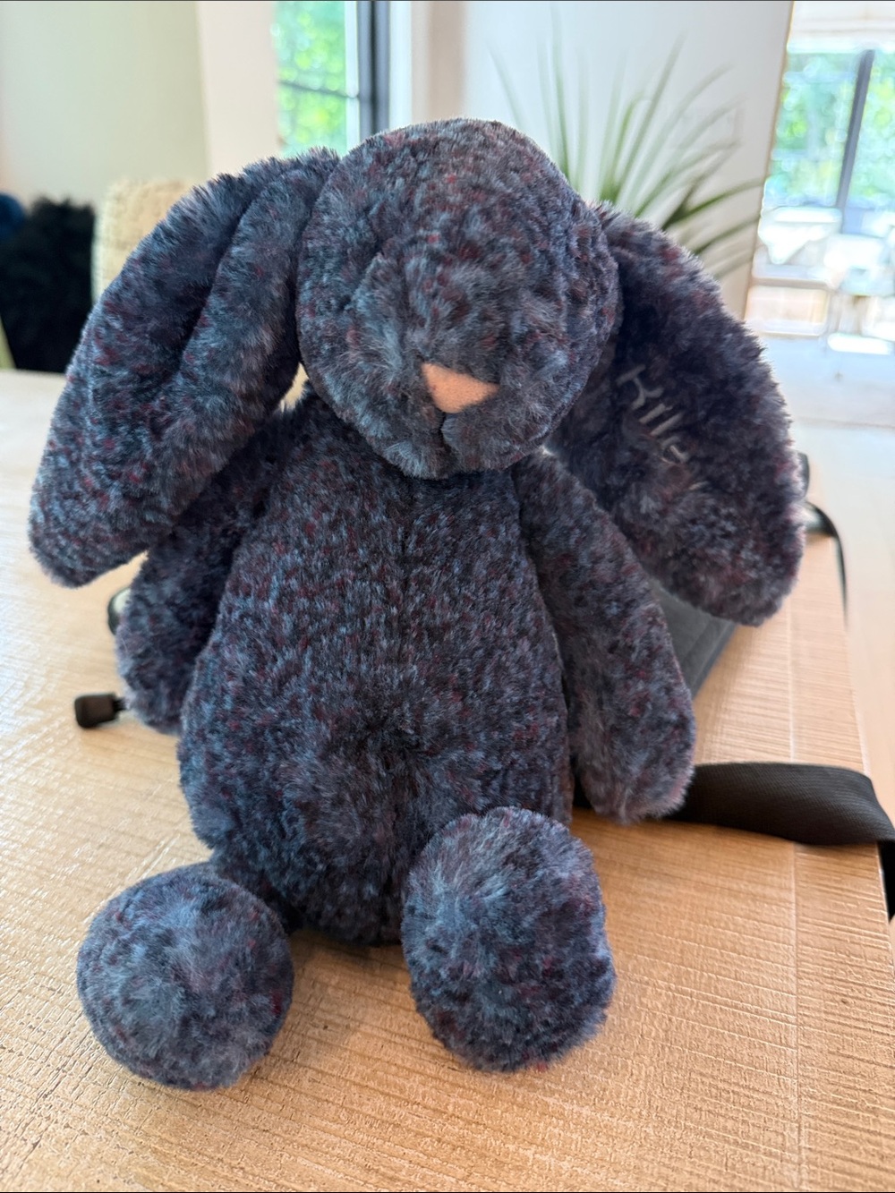 JellyCat Plush Navy Blue Bunny embroidered “Riley”